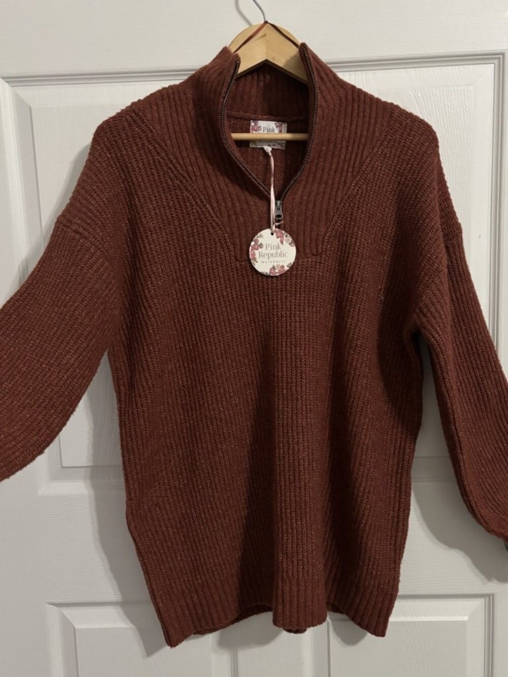 NWT Pink Republic Maternity Sweater 1/4 Zip Drop Sleeve Polyester Spandex Sz XL